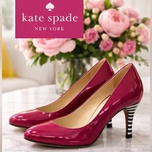 Kate Spade Karolina patent heels with striped heel in berry (pink) W US 8.5